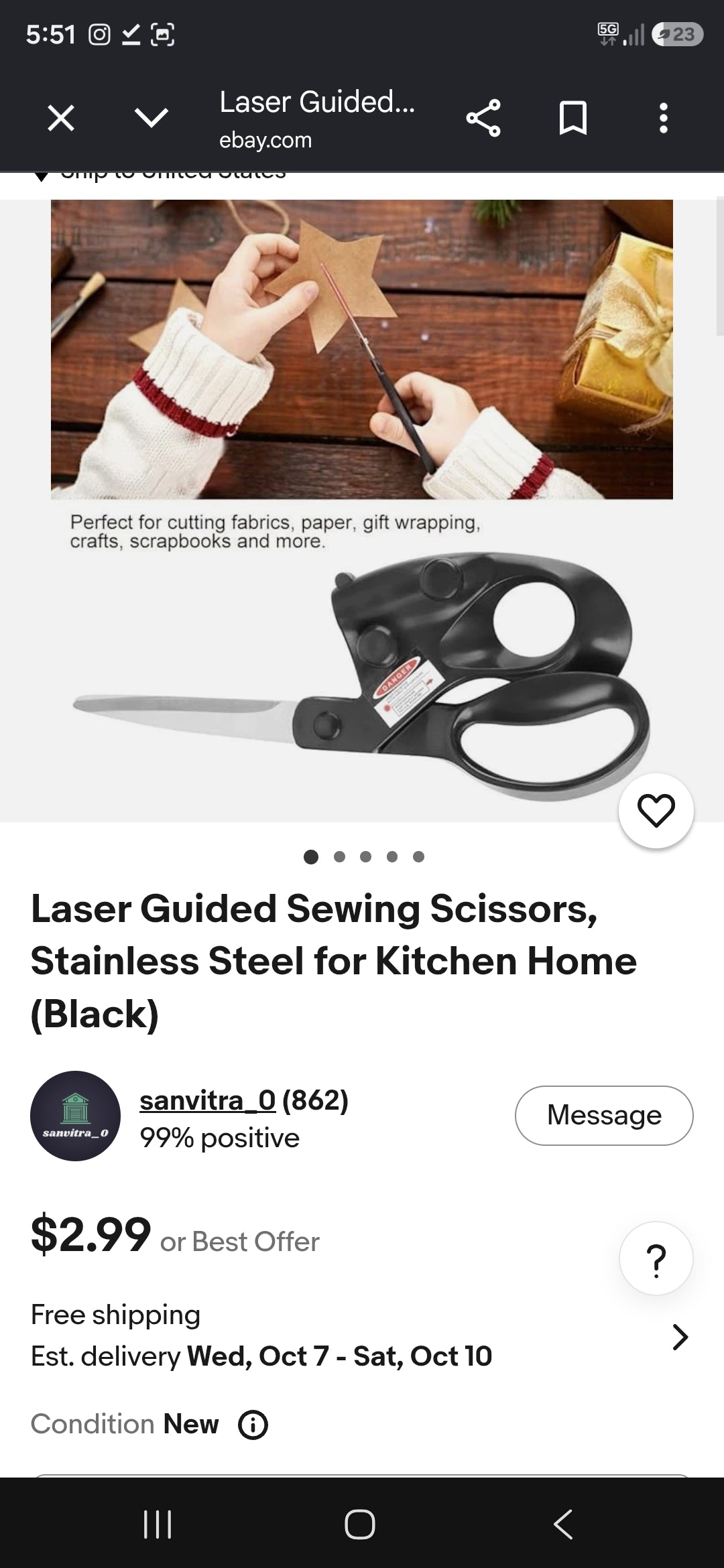 Laser Guided Sewing Scissors, Stainless Steel for Home