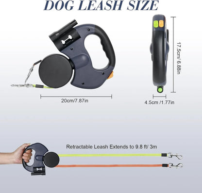 Dual Pet Leash Retractable Reflective Lead 360 Swivel Double Dog Walking Leash