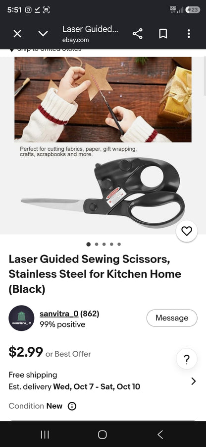 Laser Guided Sewing Scissors, Stainless Steel for Home